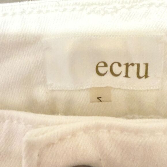 Ecru Ankle Jeans Size 2 Off White Ivory Straight Leg Raw Frayed Hem Fringe - Picture 5 of 9